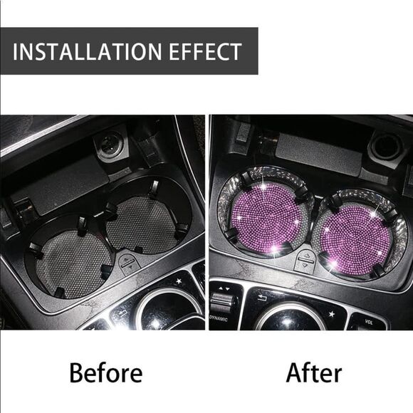 Pink Bling Rhinestone Car Cup Holder Coaster, 2 Pack - Picture 4 of 4